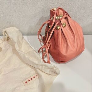 MARNI Pink LEATHER BUCKET BAG SHOULDER BAG Bindle Bucket Bag